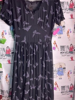 Black Dress with Lavender Bat Print